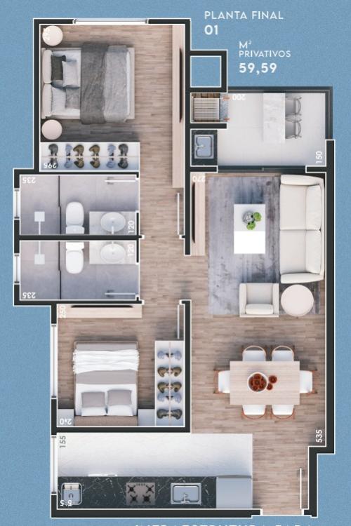 Ed.Ravena - Apto 59 m² área privativa 02 Dorm, 02 vagas de garagem coberta!